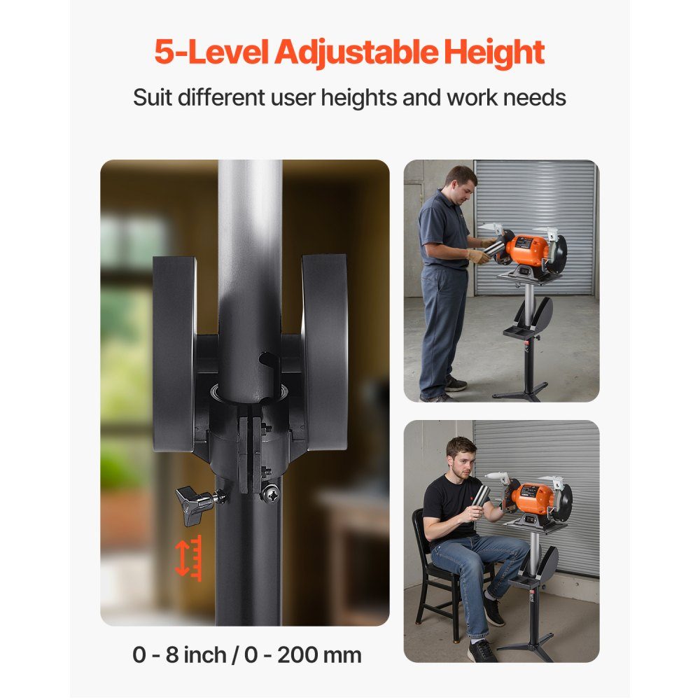 Sanding Stand, Bench Grinder Base for Bench Grinders with 315 x 254mm Mounting Plate, Height Adjustable Base Stand with Grinding Wheel Storage Compartment and Cast Iron Base