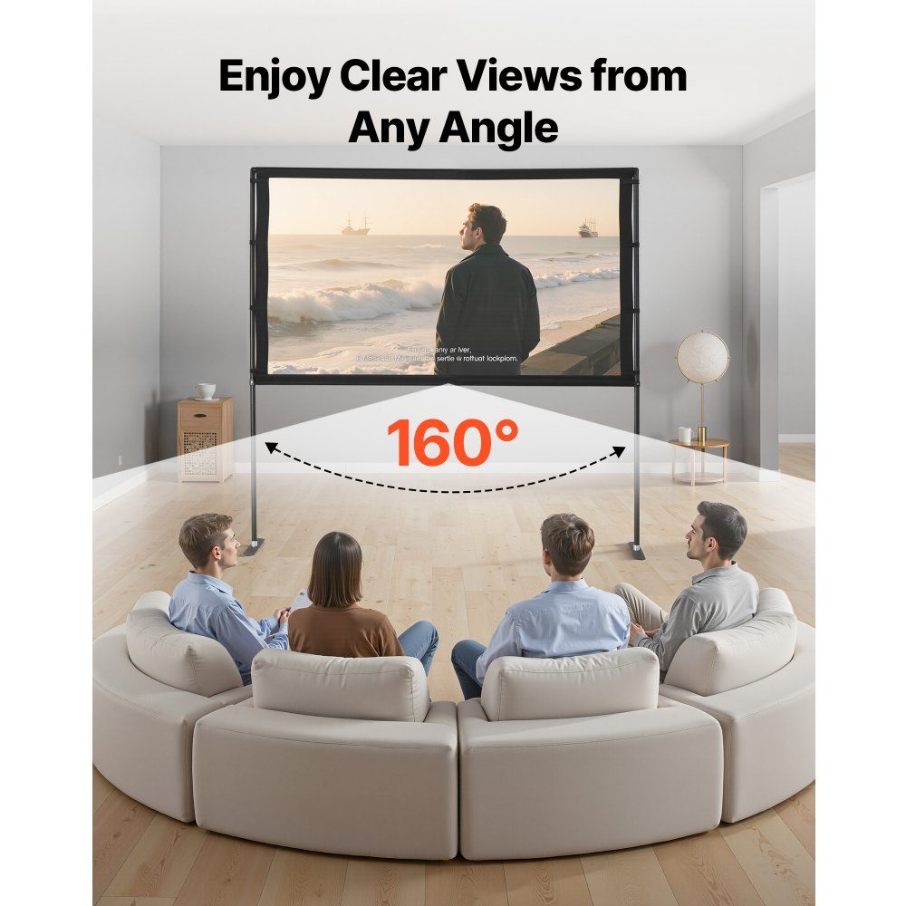 Projection Screen (80 Inch) with 160° Wide Angle & Stand, Projector Screen for Indoor & Outdoor Projector 16:9 4K HD, Portable Movie Screen with Carry Bag for Home Theater Office Presentation
