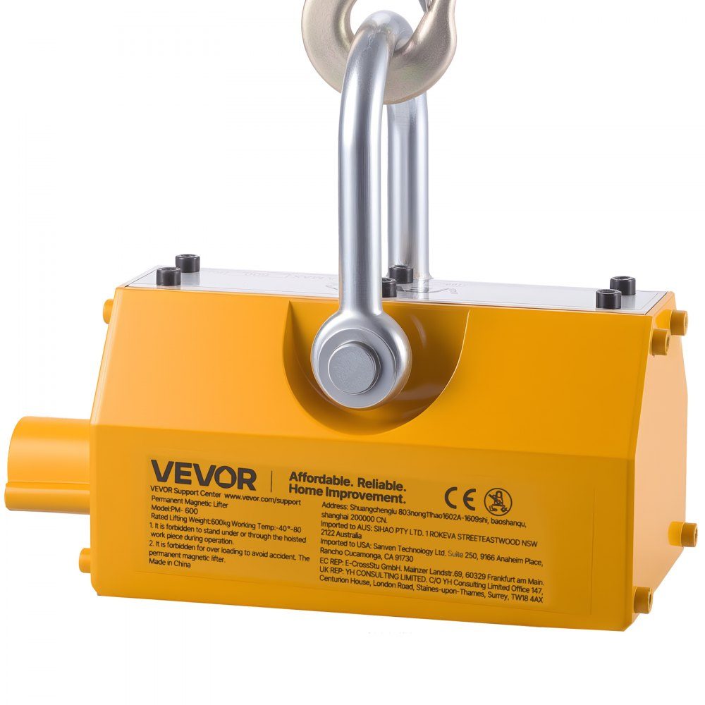 Load lifting magnet permanent magnet lifter 600 kg pulling force lifting magnet with release handle & steel hook, used in workshop cranes and hoists, for lifting steel plates, boards