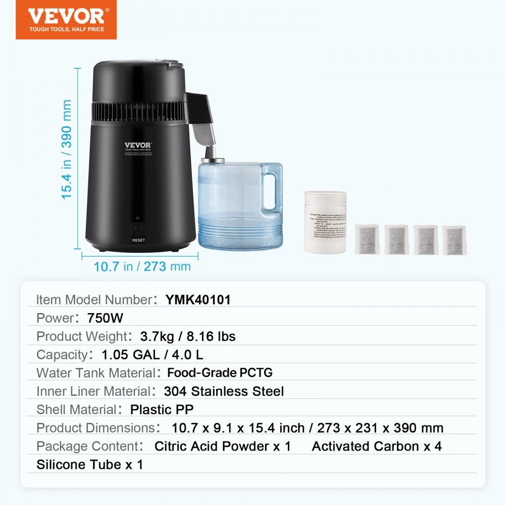 Waterdestilleerder Distilleerder RVS Waterdestilleerder 4L Zwart