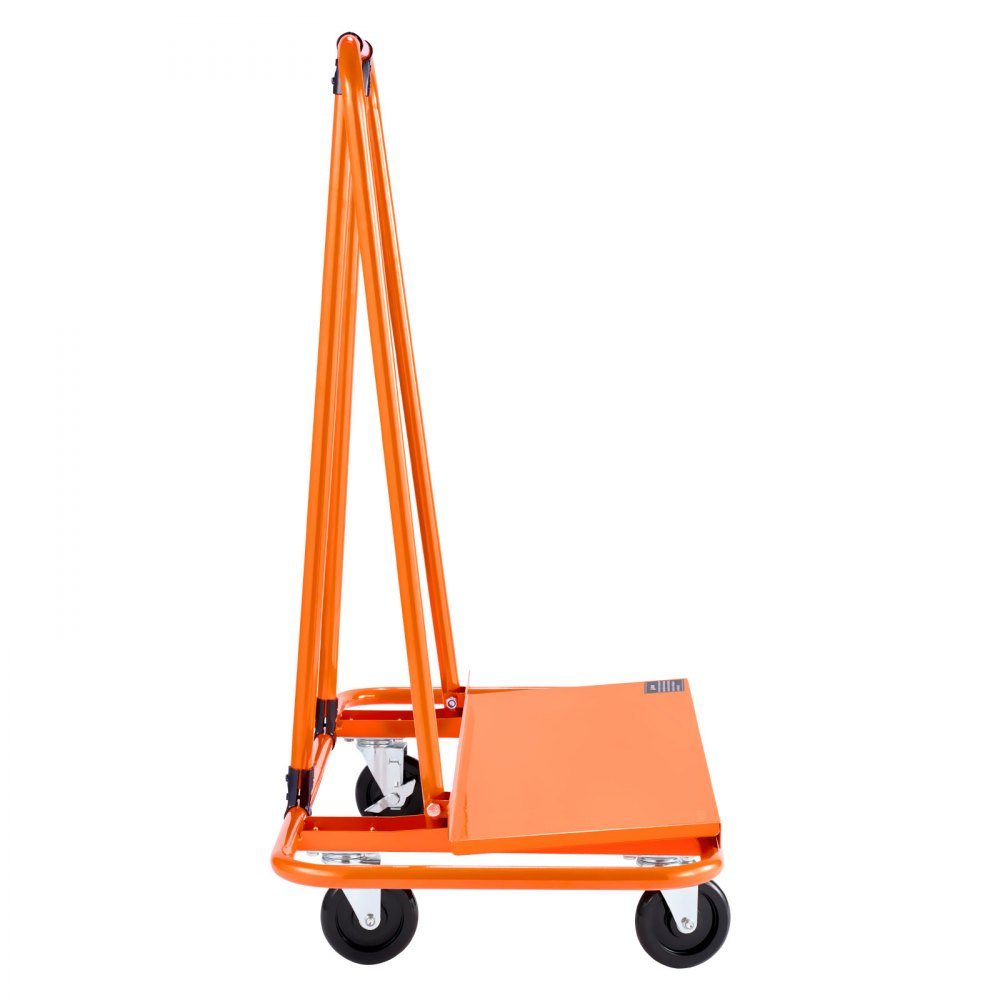 Plattenwagen, 816 kg Tragkraft, Transportwagen mit 4 Lenkrollen, Plattenwagen, Plattenwagen mit Spanngurt, Transporthilfe für Sperrholz, Gipskarton, Glas, Orange, 1150x555x1180 mm