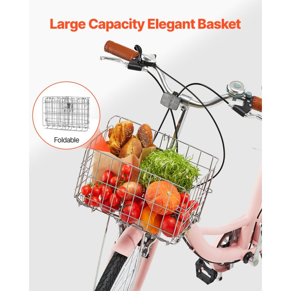 Cruiser-Fahrrad mit 7 Gängen (Reifendurchmesser 660,4 mm), Strandfahrrad mit großem Korb und Gepäckträger, Cruiser-Fahrrad mit verstellbarem Sitz, für Fahrradtraining und Einkaufen, Pink