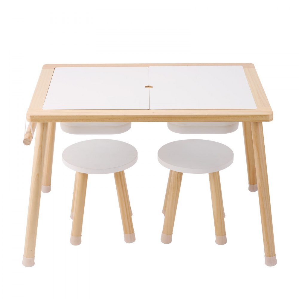 Sensorische placemat, activiteitentafel, kinderzitset en zand- en waterspeeltafel met 2 krukken en 2 opbergbakken en papierrolhouder, houten kindertafel - cadeau voor kinderen