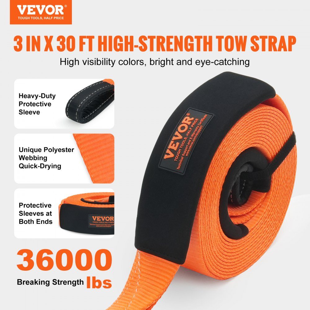 Car Tow Rope 30,000 lbs 3ft 3" Emergency Heavy Duty Car Tow Rope