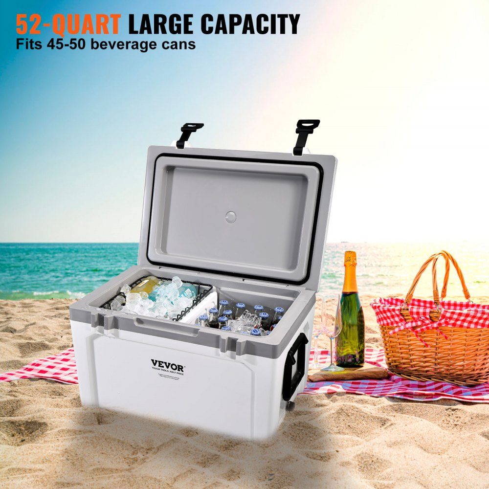 Glacière Passive Glacière 57,26 L, Glacière Isotherme Camping Thermo Box 45-50 Canettes, Réf. rigérateur Camping avec Panier, Glacière Isotherme Portable, Glacière Multifonctionnelle
