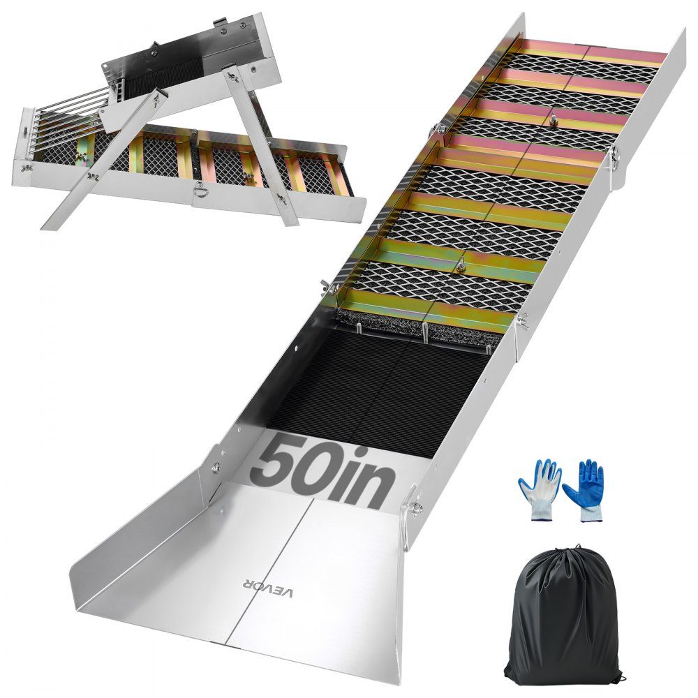 Highbanker Gold Washing Trough 50" 2 in 1 Foldable Highbanker Gold Washing Trough Aluminum Alloy Mining Equipment with Backpack and Protective Gloves Ideal for Streams, Riverbanks and Rivers