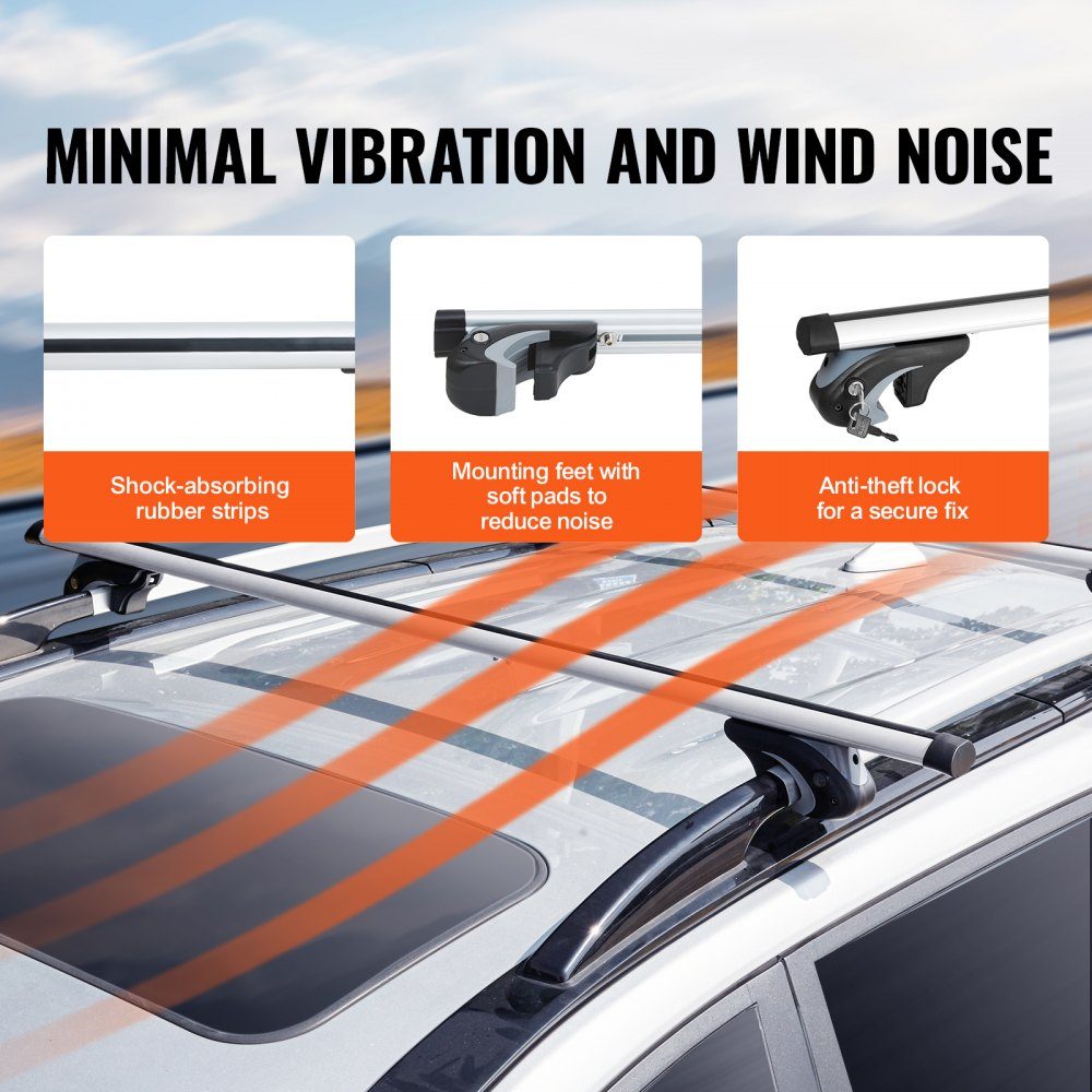 Roof rack universal roof rack car aluminum cross bar 90 kg load capacity, for raised side rail with gap, suitable inner distance of the roof beam 19-118 cm, tube diameter 28-68 mm