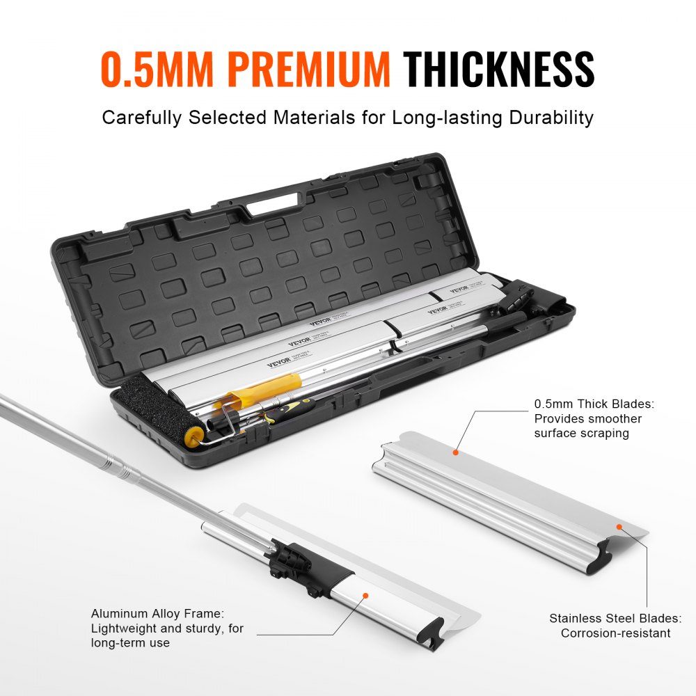 Trockenbau-Spachtelklingen-Set, 254/406/610/813/1016 mm Spachtelklingen + 862–2072 mm Verlängerungsgriffstange, Edelstahlmesser, Spachtelwerkzeuge für Gipskarton/Wallboard/Gipskarton
