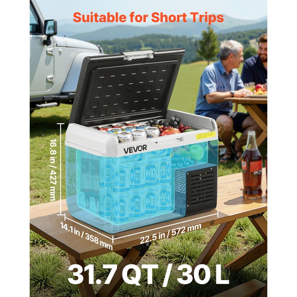 Compressor Cooler Box 30L Portable Car Fridge with Adjustable Temperature & App Control Refrigerator 12/24V DC und 100-240V AC for Outdoor Camping Trips and RVs
