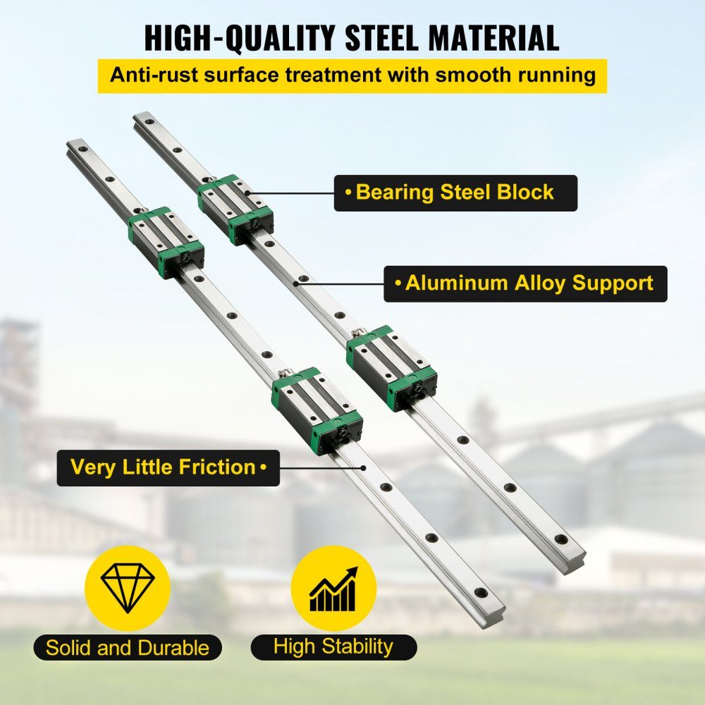 Linear Guide HSR 20 Series Linear Rails, 1700mm Length Linear Shaft CNC Linear Guide with 4 HSR 20 UU Bearing Blocks, Linear Guide Rail for CNC Machine, Lathes, Linear Guide Rail