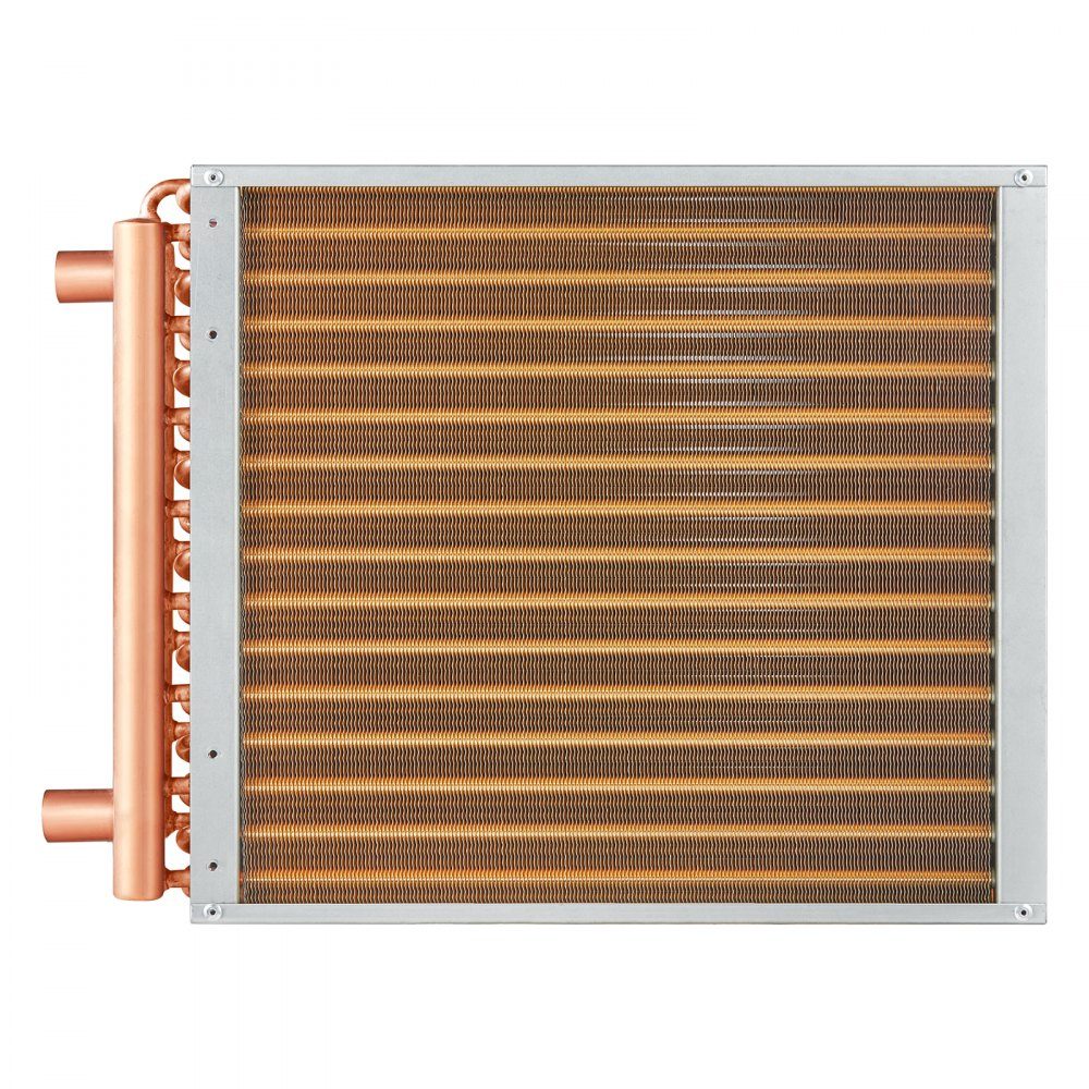16" x 16" water to air heat exchanger with 3 row 9.53mm copper connections, 193 aluminum fin heat exchanger for wood stoves, residential heating and cooling and forced air heating