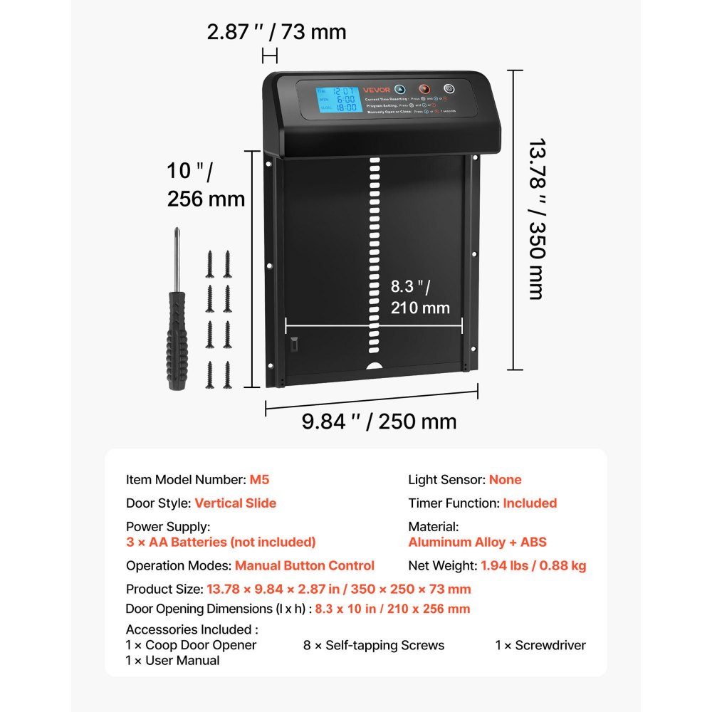 Automatische Hühnerklappe, Hühnerstalltür mit Timer, manuelle Einstellung und Einklemmschutz, elektrischer Hühnerstall-Toröffner mit wasserdichter Dichtung, Schwarz, 350 x 250 x 73 mm