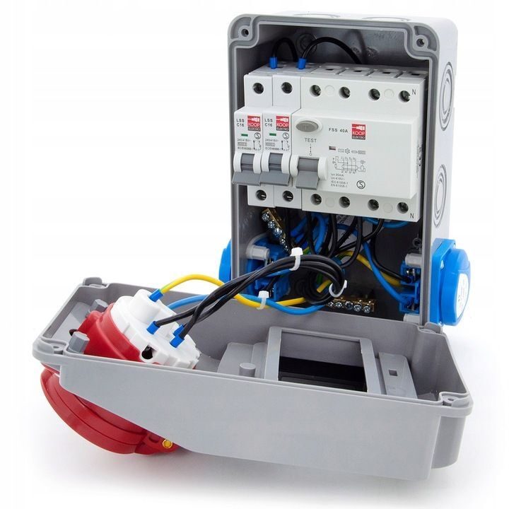 Electric wall distributor 2x 230 V 16A / 1 x 16A 5P complete set of construction power distributors