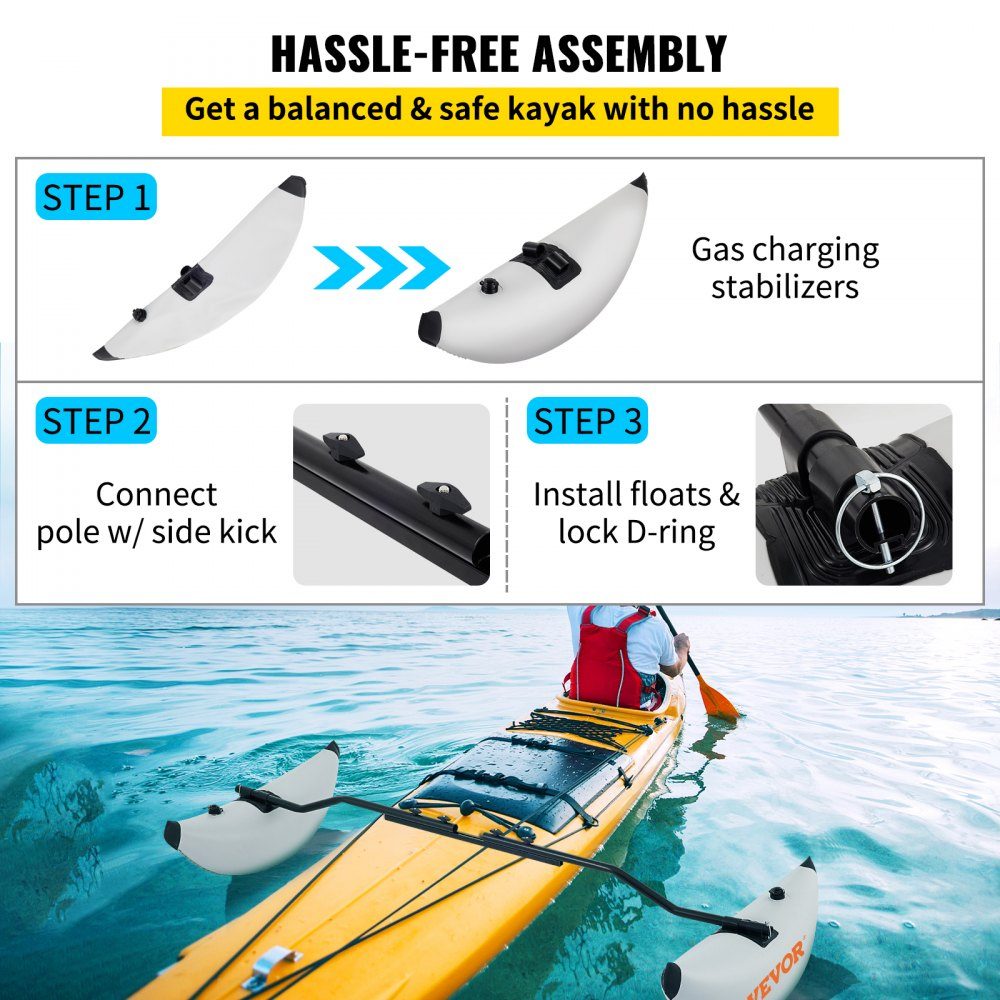 Kajak Outrigger-stabilisator 7-8ft verstelbare lengte waterfietsen 14" breedte vlotterstabilisatorset 2-delige wildwaterkajak drijvende PVC-balansaccessoires voor opblaasbare kanoboten