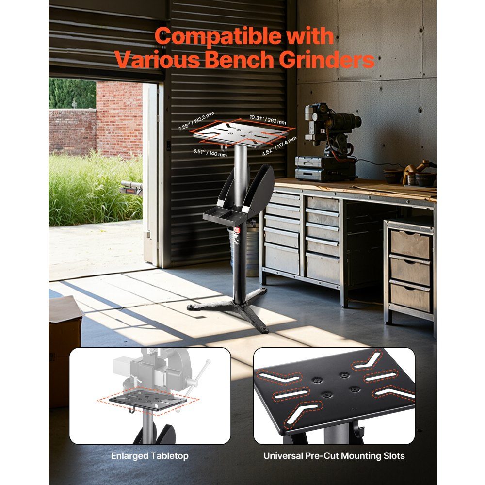 Sanding Stand, Bench Grinder Base for Bench Grinders with 315 x 254mm Mounting Plate, Height Adjustable Base Stand with Grinding Wheel Storage Compartment and Cast Iron Base