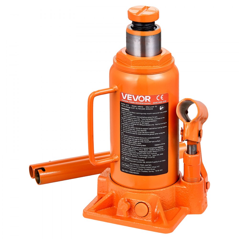 Hydraulic Jack Bottle Jack 12 Ton 205-400mm Lifting Range Heavy Duty Stamp Jack for Car SUV Pickup Car Repair Home Elevator Agricultural Equipment Orange