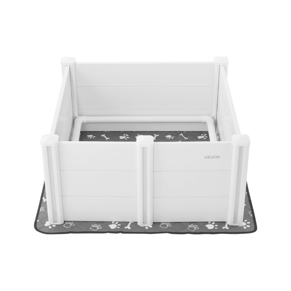 Whelping box for dogs, 98x98x46cm, puppy playpen made of plastic PVC with height-adjustable door & washable pee pad, deformation-proof puppy box for medium-sized dogs, milk white
