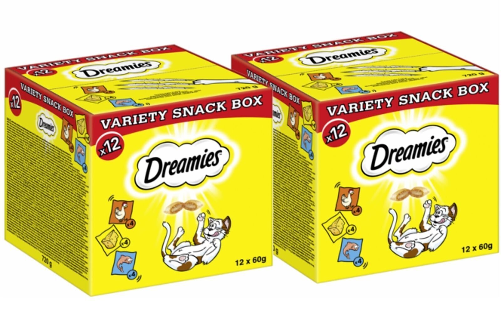 Dreamies Snacks pour Chats, Mix Box, Snacks pour Chats, Poulet, Bœuf, Saumon, Fromage, 24 x 60 g