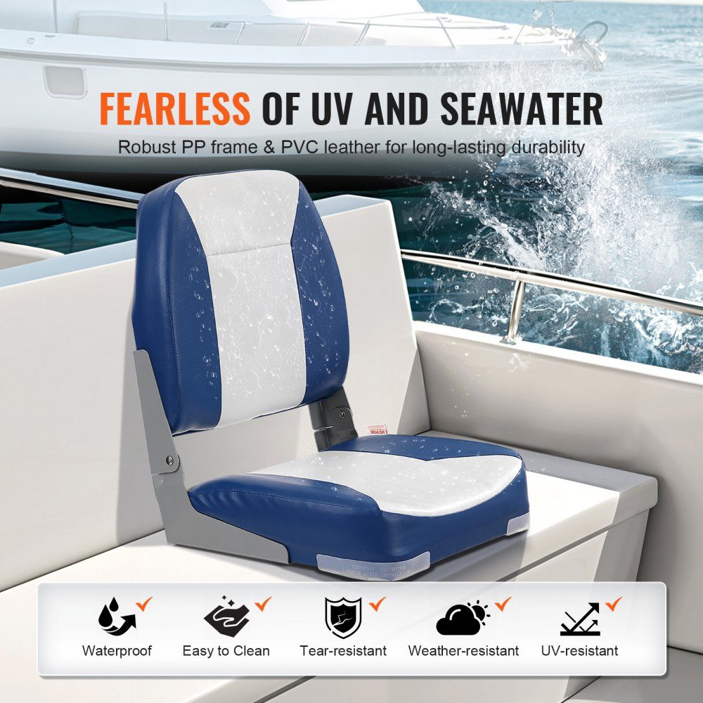 Boat Seat 48cm Low Back Boat Chair Folding Boat Chair with Thickened Sponge Padding and Hinge Fold Down Boat Captain Chair for Fishing Boat Touring Boat