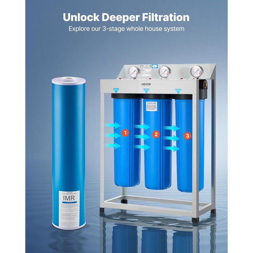 Wymienny wkład do filtra wody 115 x 507 mm Wymienny filtr redukujący żelazo i mangan do 3-stopniowego systemu filtrów wody Redukuje chlor, nieprzyjemny smak i zapach
