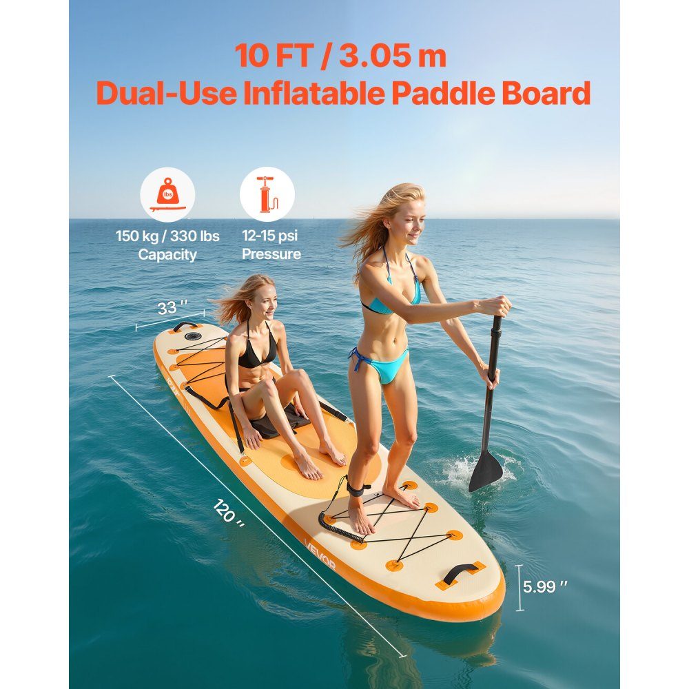 Aufblasbares Stand Up Paddle Board (304,8 x 83,8 x 15,2 cm) Paddleboard mit Sitz, Komplettset inklusive Pumpe, Paddelflosse, Rucksack, Knöchelleinengurt, für Jugendliche und Erwachsene
