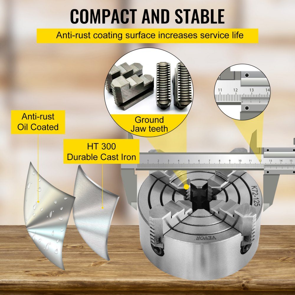 K72-125 Klauwplaat 5 "4 Kaak Klauwplaat Onafhankelijke Omkeerbare Kaak Metalen Klauwplaat Draaibank Accessoires voor Draaibanken