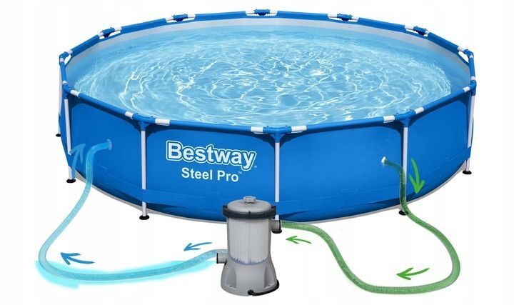 Runder Rahmenpool Bestway Steel Pro 56681 366x76 cm blauer Pool mit Pumpensandfilter