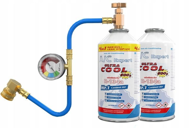 4-in-1-Klimaanlagen-Nachfüllset mit Gas, Öl, Dichtmittel und UV-Farbstoff für R-134a-Klimaanlagen, 2 x 500 g-Set
