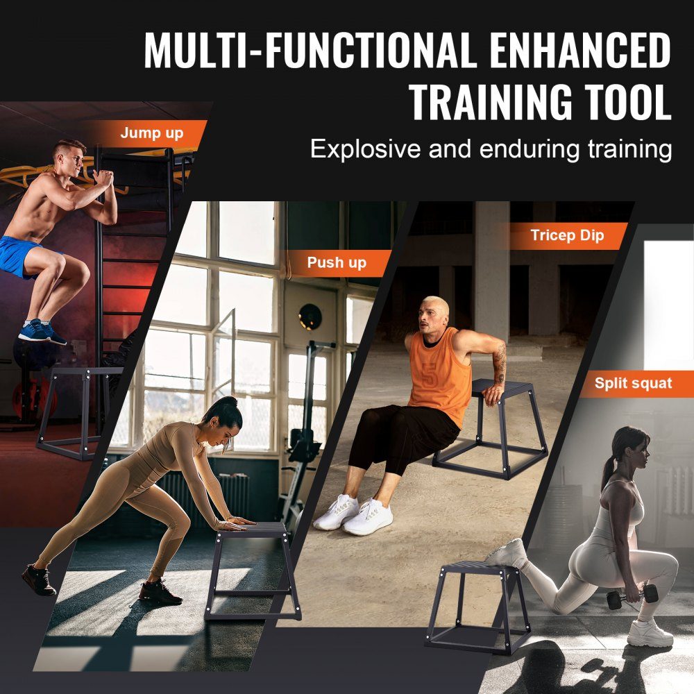 Plyometrische Jump Box, 458 mm Plyo Box, Plyobox Platform Zwart, Antislip Fitness Oefening Step Up Box voor thuistraining, Conditiekrachttraining, Dijtraining