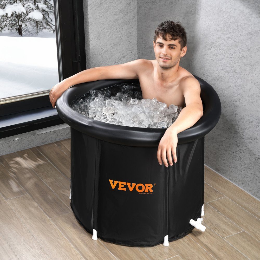 Eisbadewanne, 85 cm langes Kaltwasser-Therapie-Tauchbecken für Sportler, tragbares Eisfass-Tauchbecken im Freien für die Freizeit, 398 l aufblasbare Faltbadewanne mit Abdeckung für Erwachsene