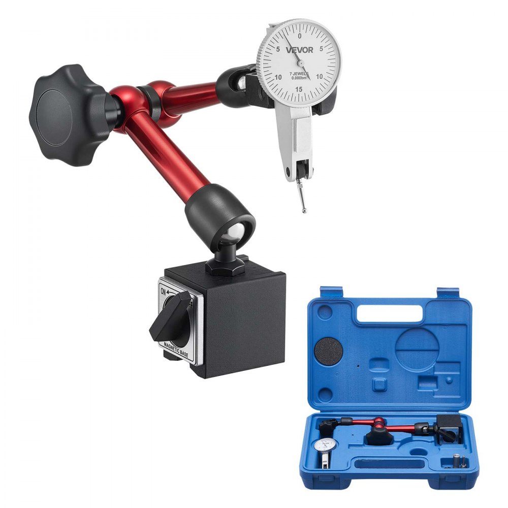 Dial Indicator with Magnetic Stand and Storage Case, 0.01mm Accuracy, 0-0.76mm Range, Micro Ball Handle for Tight Area Measurements, Industrial Machining and Inspection