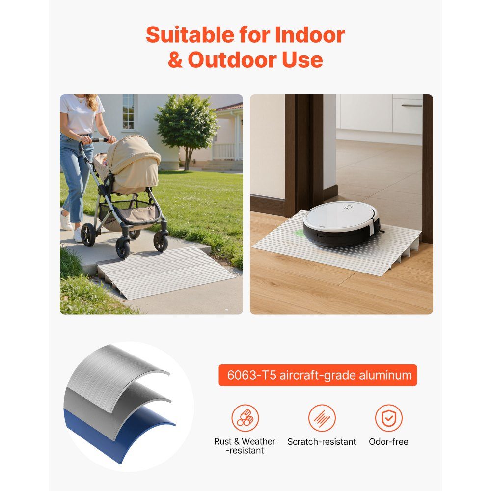 Rampe de seuil de porte 550 x 865 x 115 mm Rampe de fauteuil roulant en alliage d'aluminium avec capacité de charge de 360 ​​kg Rampe de trottoir pour escaliers de maison pour fauteuils roulants, scooters, marcheurs, vélos, tricycles