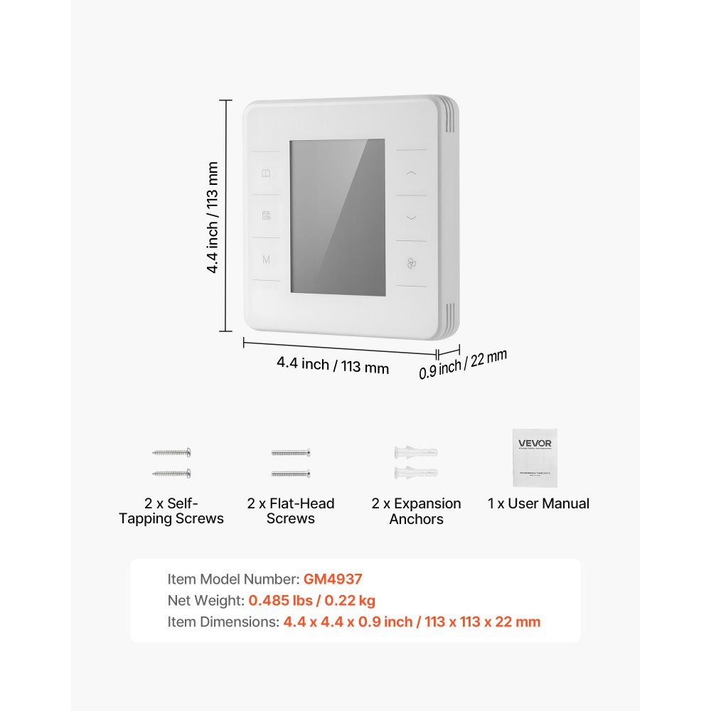 Thermostat programmable 7 jours, thermostat d'ambiance pour pompe à chaleur, climatisation, chauffage au sol, écran LED avec rétroéclairage, large plage de température de 5 à 37 °C, blanc