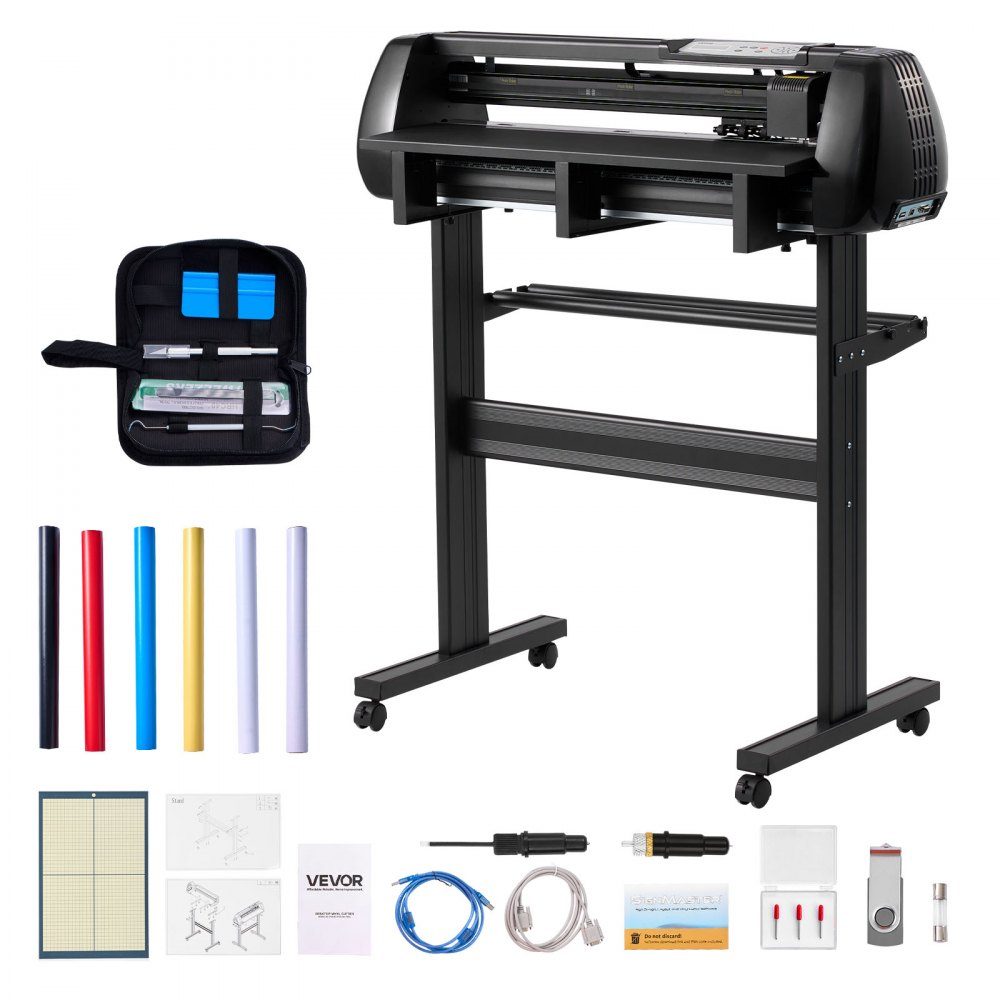 Vinyl-Schneidemaschine mit 72 cm maximaler Vorschubbreite, Doppelmessern und LED-Anzeige, verstellbares Vinyl-Schneideplotter-Set mit Aufkleberbögen, Transferfolien und Signmaster-Software