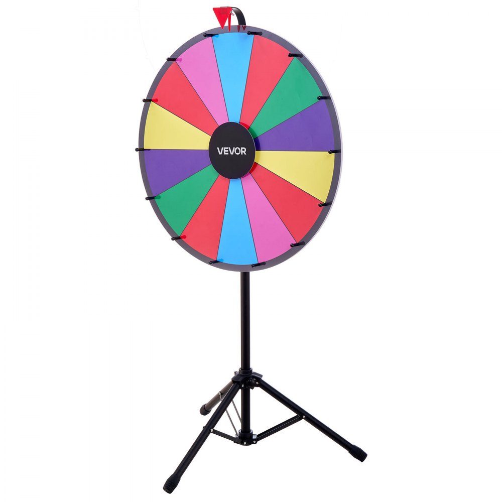 Rad van fortuin, spinnewiel (61 cm), 14 vakken, rad van fortuin met statief, in hoogte verstelbaar, loterijspelen, wedstrijden, roulette, met schoolbordspons & 2 stiften, 6 kleuren, ideaal voor feesten, cafés, kermissen, kermissen