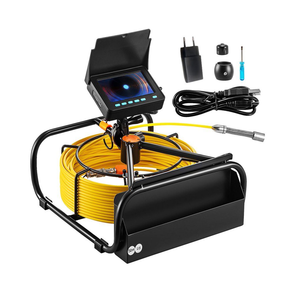 Sewer Camera 50m 4.3" Pipe Inspection Camera with Lighting - 6 Adjustable LEDs, 16GB Card, 3x Zoom and 8500mAh High Capacity Battery, IP68 Plumbing Camera for Sewer Pipes