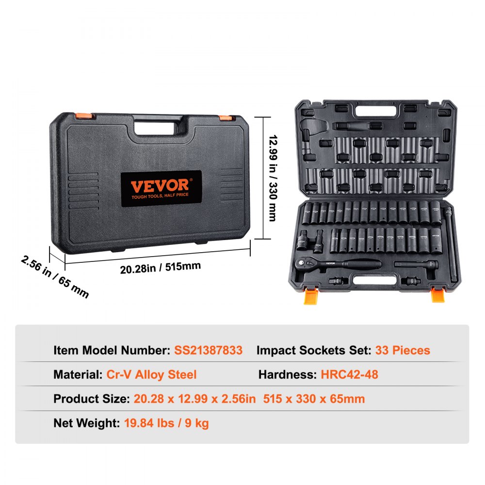 1/2 Zoll Steckschlüsselsatz CR-V legierter Stahl 33-teiliger Steckschlüsselsatz 10-24 mm tiefe Stecknüsse Schlagschrauber, HRC 42-48 Steckschlüssel inkl. Werkzeugkoffer, metrischer Schraubenausdreher 1/2 Zoll Steckschlüsselsatz CR-V legierter Stahl 33-teiliger Steckschlüsselsatz 10-24 mm tiefe Stecknüsse Schlagschrauber, HRC 42-48 Steckschlüssel inkl. Werkzeugkoffer, metrischer Schraubenausdreher