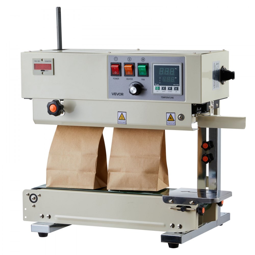 Continu sealmachine, 6-12 mm sealbreedte, verticaal, met roldruk, sealmachine temperatuur en snelheid instelbaar, geschikt voor plastic zakken van 0,03-0,8 mm Continu sealmachine, 6-12 mm sealbreedte, verticaal, met roldruk, sealmachine temperatuur en snelheid instelbaar, geschikt voor plastic zakken van 0,03-0,8 mm