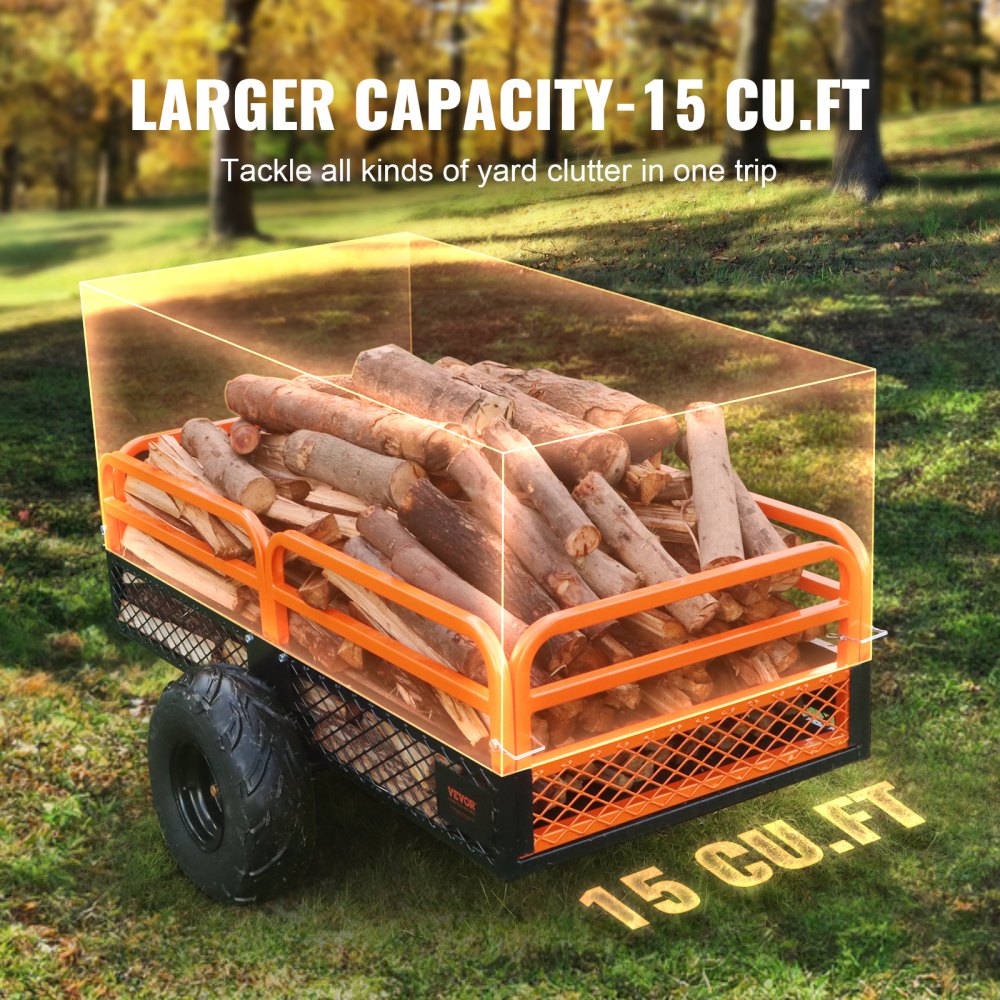680kg Capacity Heavy Duty Lawn Tractor Dump Trailer, Tilt Bed Trailer Hitch, Folding Side Panel Trailer, Orange ATV UTV Dump Trailer 680kg Capacity Heavy Duty Lawn Tractor Dump Trailer, Tilt Bed Trailer Hitch, Folding Side Panel Trailer, Orange ATV UTV Dump Trailer