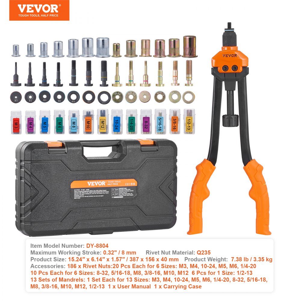 Rivet nut pliers set blind rivet nut pliers 410 mm, rivet pliers 13 sets of nuts and thorns, rivet nut tool M3 M4 M5 M6 M8 M10 M12 professional hand rivet pliers, riveting machine thread rivets