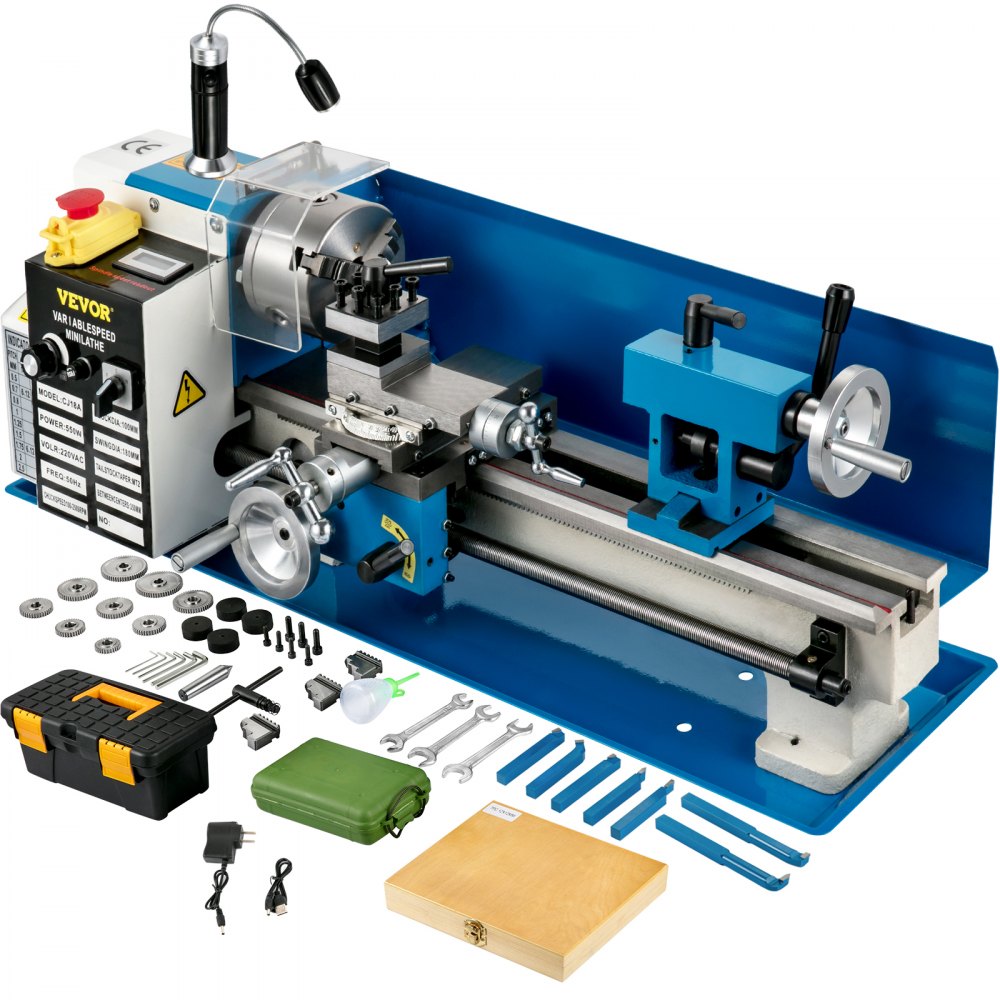 Mini lathe 550 W, metal mini lathe max. 2500 rpm, metal bench lathe, metal mini lathe, table lathe, thread 12-52 TPI, mini lathe metal, accessories incl