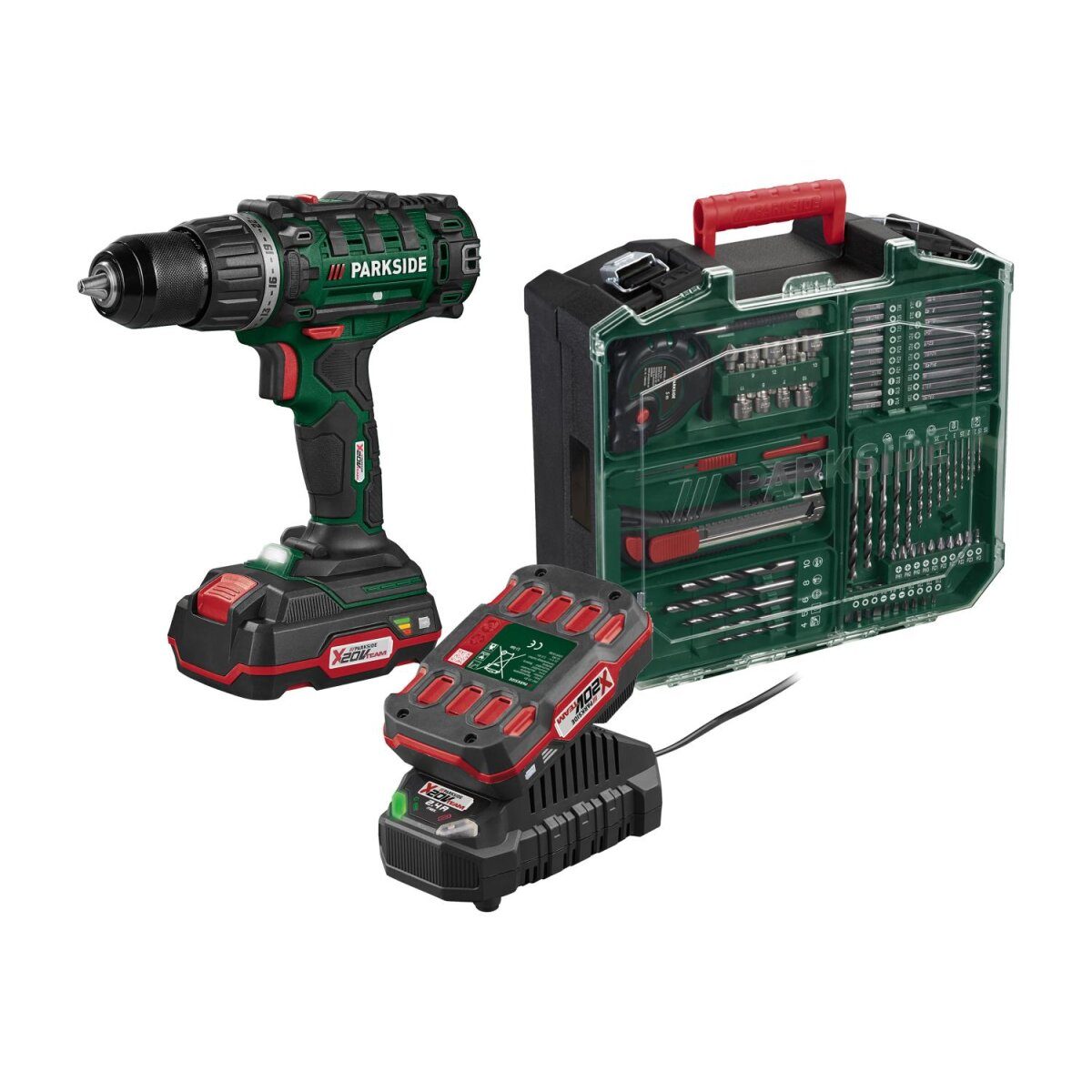 PARKSIDE® 20 V Akku-Bohrschrauber-Set „PABS 20-Li G8“, mit Akku und Ladegerät, inklusive diversem weiteren Zubehör