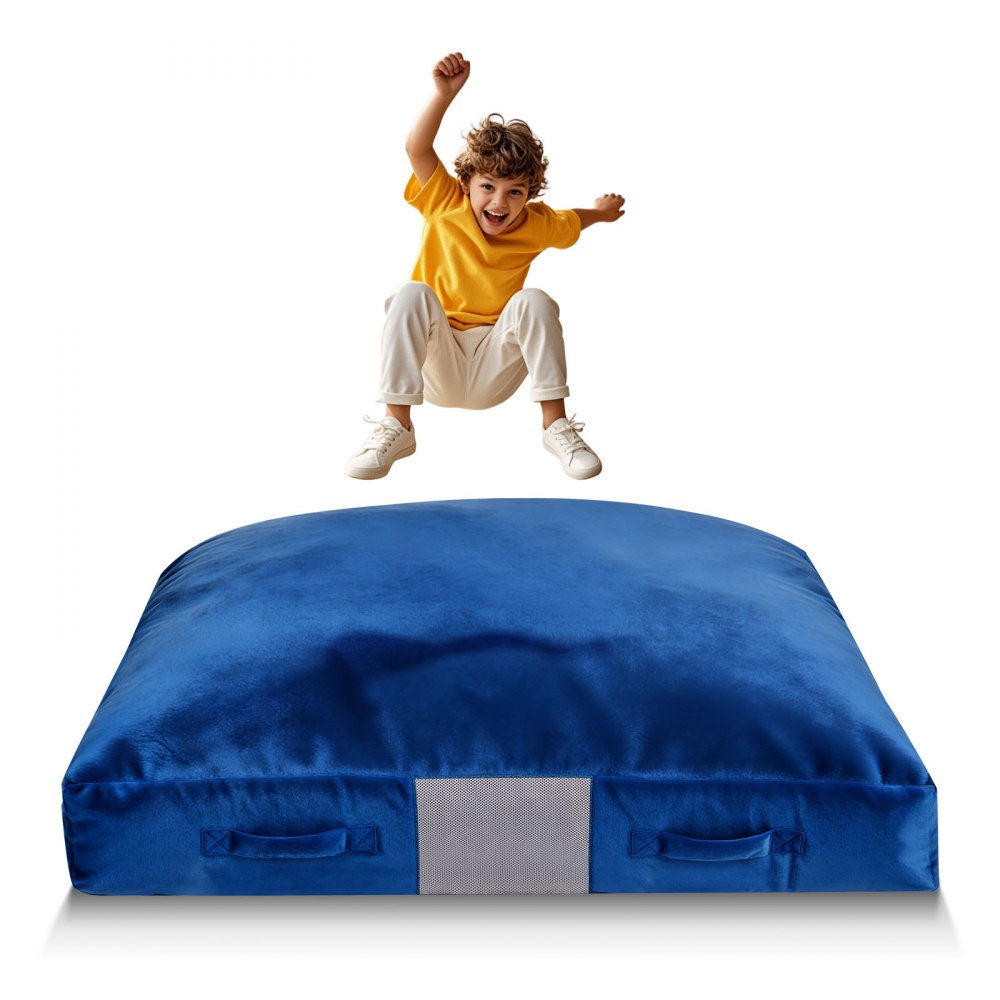 Crash pad 150 x 150 cm, children's mat with foam blocks and washable cover, soft foam landing zone, fall protection mat, equipment for sensory rooms for jumping, relaxing, playing