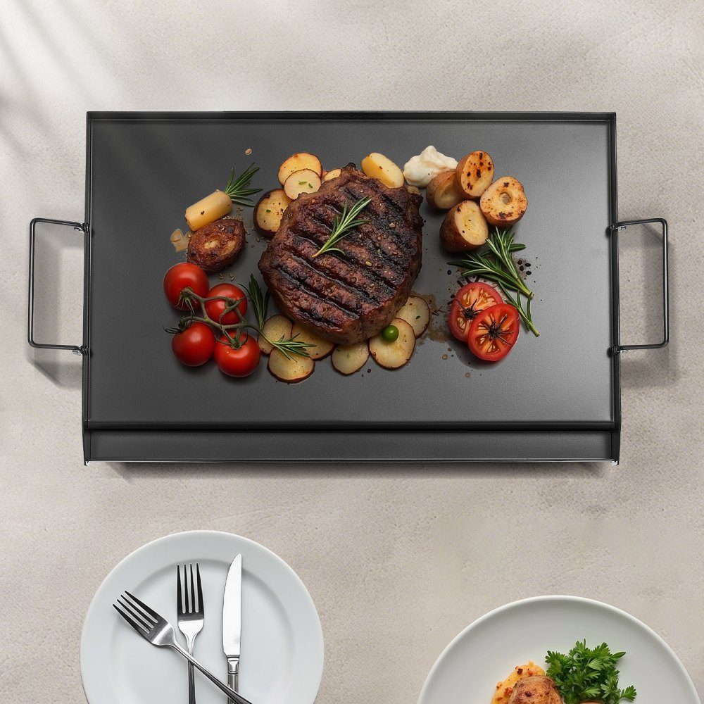 Grill Plate Grill Pan Carbon Steel Universal Rectangular Plate (605x360mm) with Flat Top Gas Grill Grill Plate for BBQ Grill Teppanyaki Portable Family Cookware with Handle