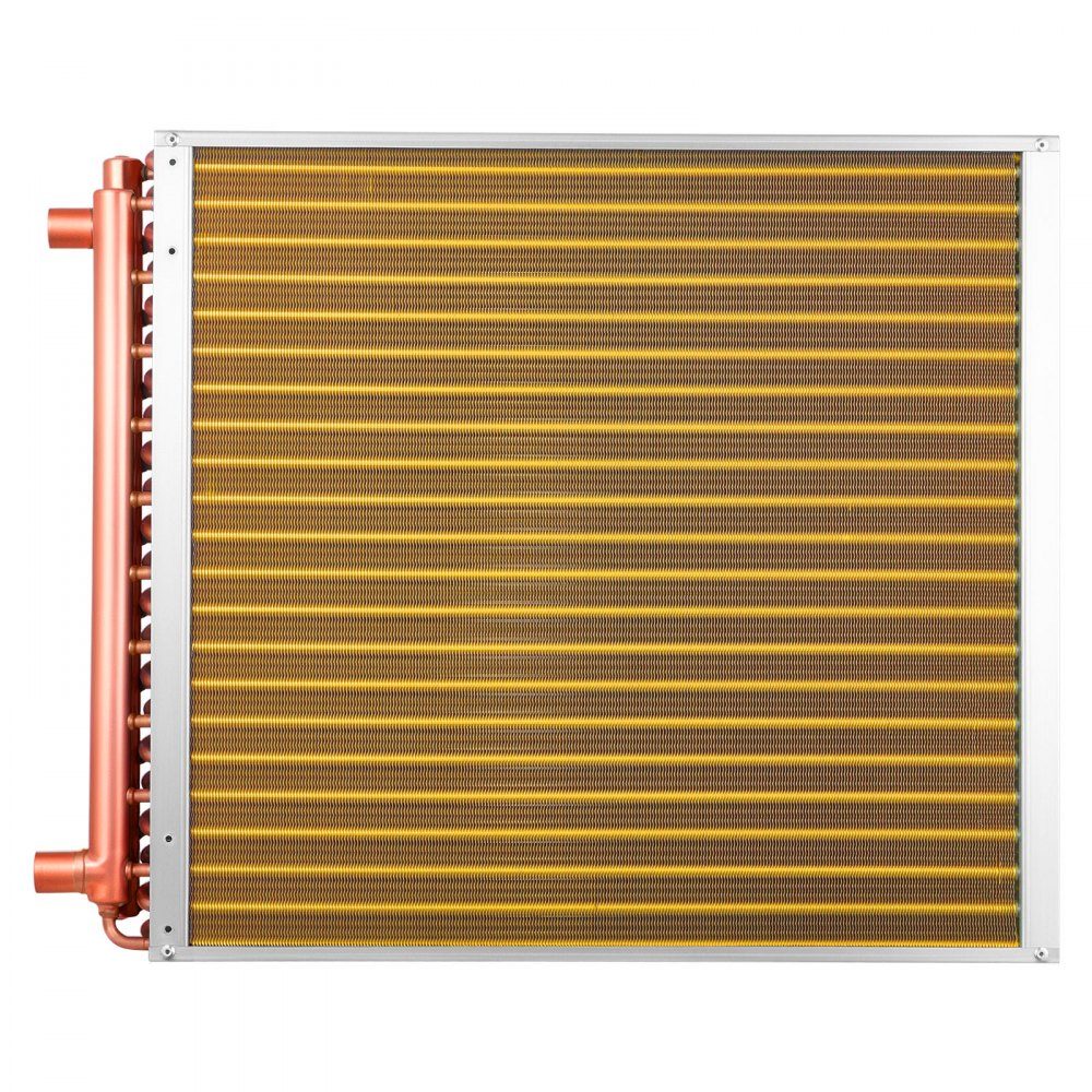 Échangeur de chaleur à ailettes 559x559mm, échangeur de chaleur 55,7kW avec connexions en cuivre et ailettes en aluminium, échangeur de chaleur eau-air avec pression de service de 2,5 MPa, échangeur de chaleur pour chauffer et refroidir l'intérieur