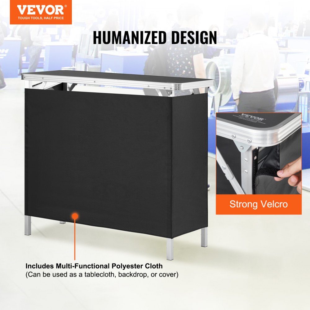Comptoir d'exposition portable, comptoir d'exposition, 97,5 × 38,5 × 87 cm, stand d'exposition, support de comptoir d'exposition, table de bar de promotion pliable, comptoir de promotion, réception avec compartiment de rangement, sac de transport, noir
