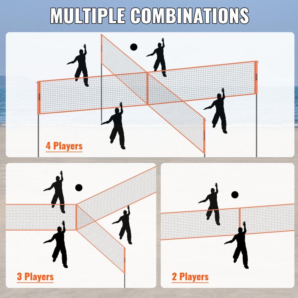 Volleyball Net Height Adjustable Volleyball Net Set, 4.3x2.2m Portable Beach Volleyball Net, Orange Volleyball Net, Foldable Volleyball Net with Volleyball & Carry Bag, for Garden, Beach