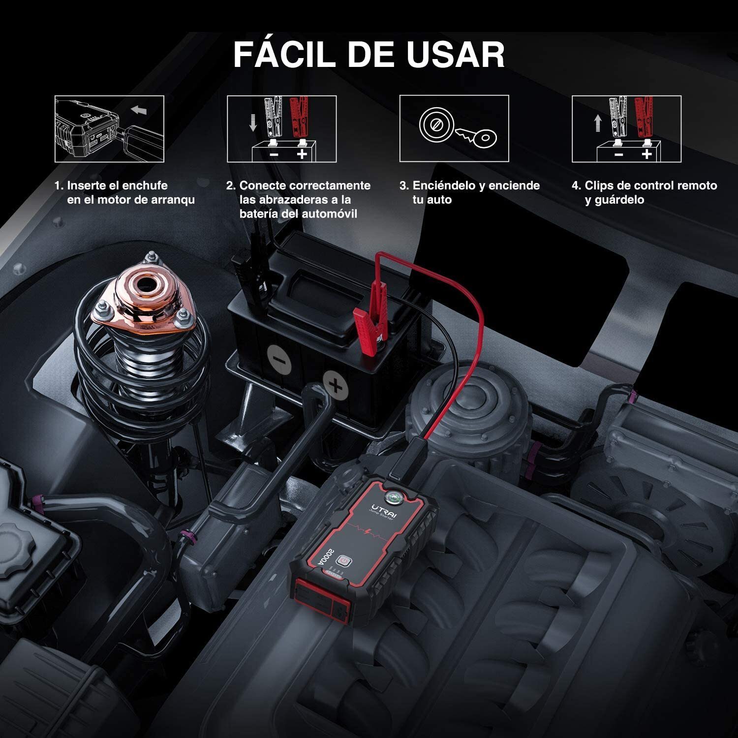 *OFFRE* Démarreur de voiture UTRAI 12 V 2000 A 22000 mAh Batterie de voiture Banque d'alimentation jusqu'à 8 L d'essence 6,5 L Démarreur diesel avec lampe de poche LED double USB QC3.0
