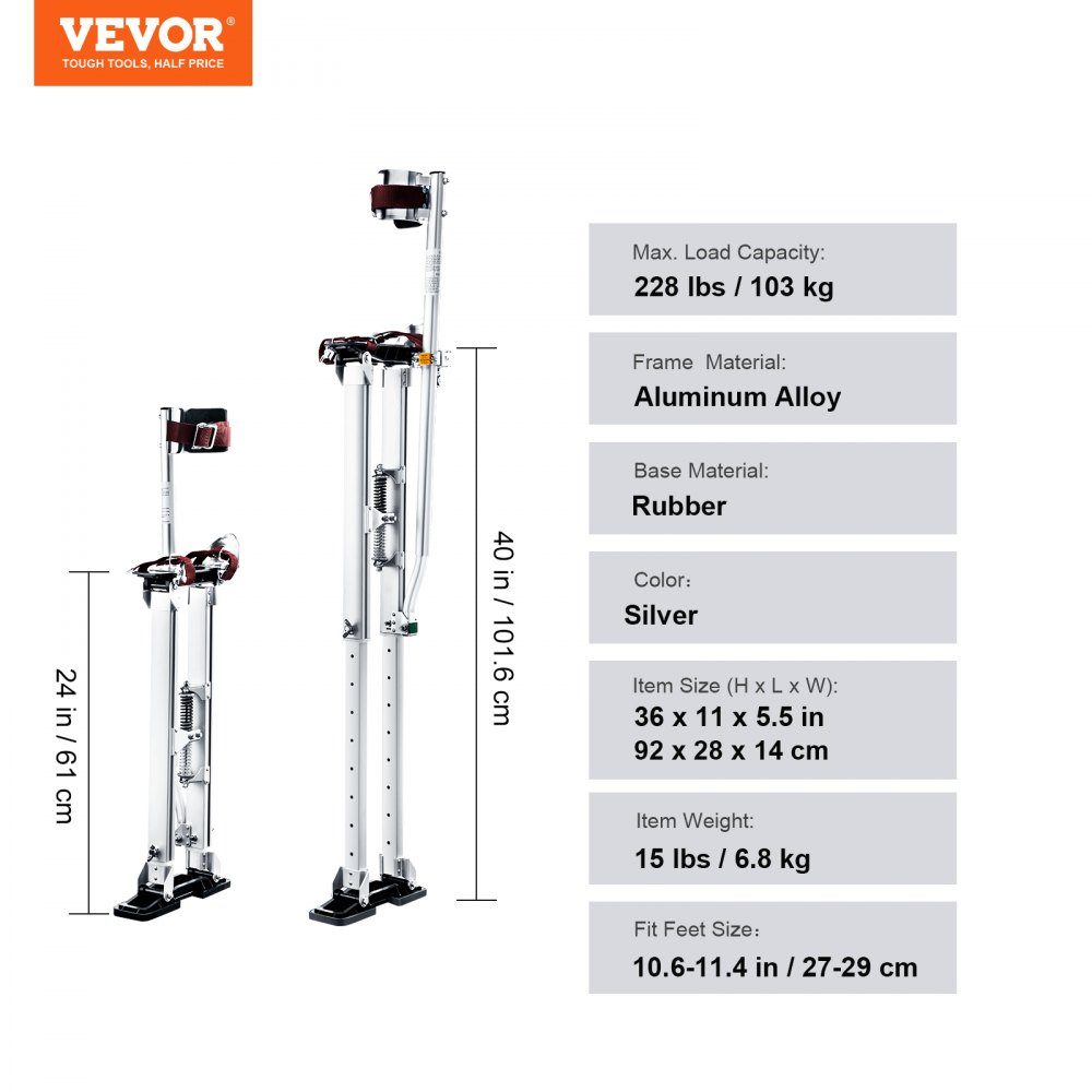 Arbeitsstelzen Trockenbau 61-101,6 cm höhenverstellbar Aluminiumstelzen Deckenkonstruktion 103 kg Tragkraft Malerstelzen 27-29 cm Fußgröße für Malerarbeiten Heimdekoration Baumschnitt Elektroarbeiten