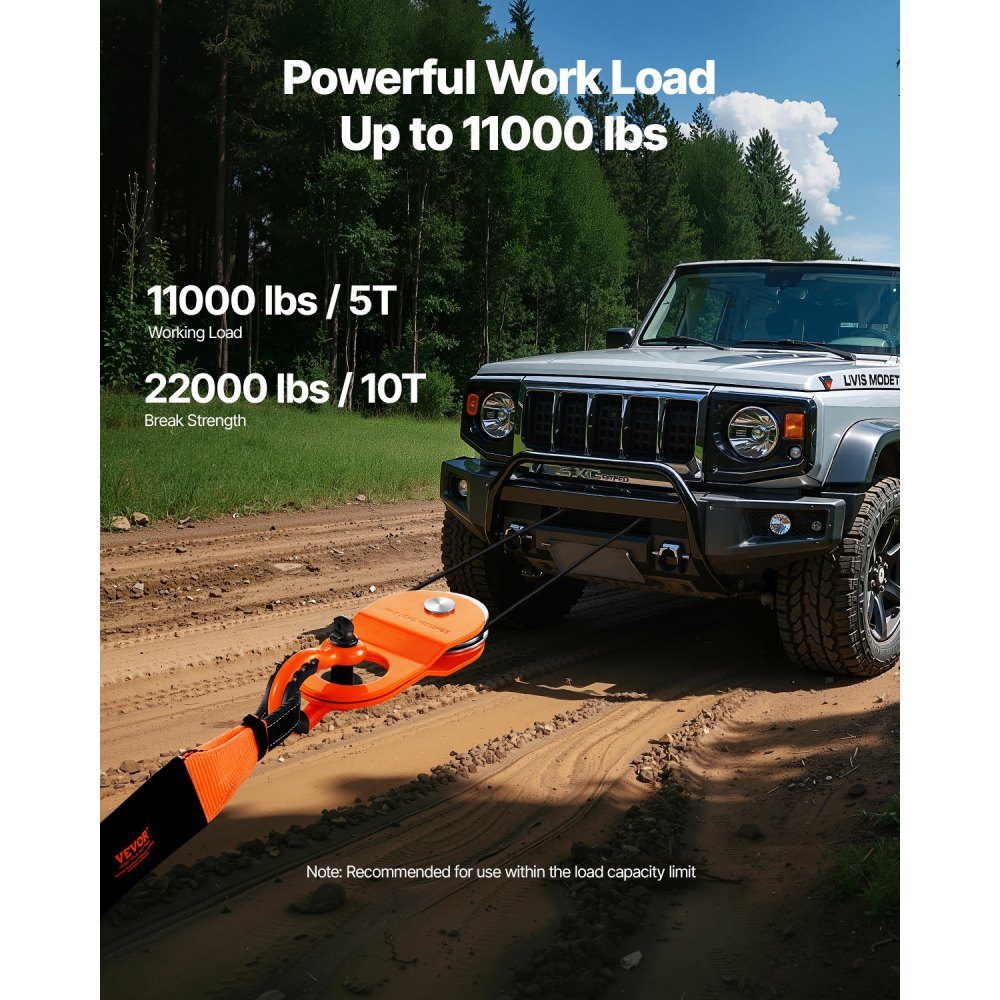Windenrolle, 10 Tonnen Tragfähigkeit, Flaschenzugsystem, Forstwinde funktioniert mit 10–14 mm Seil, Windenhaken-Zubehör, Off-Road-Bergungszubehör für LKW, Traktor, ATV, UTV